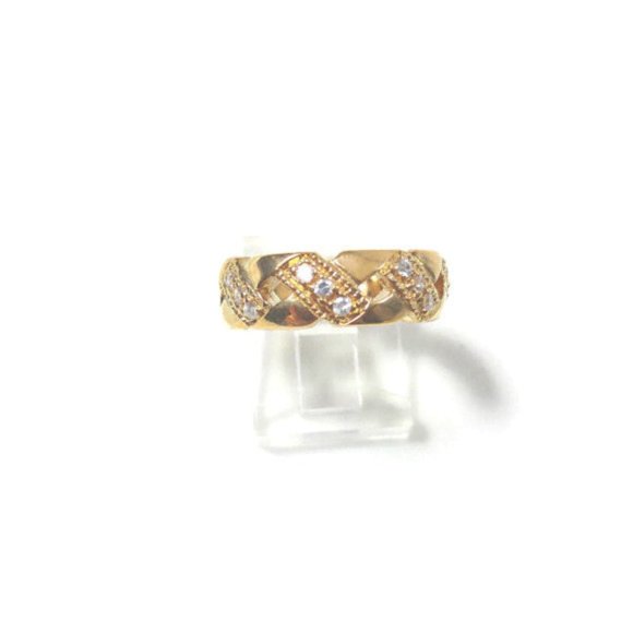 Fashion Ring CZ Crisscross Gold Plated Band 50MILS - Picture 2 of 8